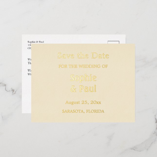 Crème Enregistrer la date Gold Foil Invitation Car (Recto/Verso)
