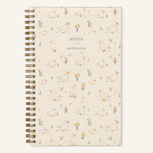 Creme-Ente-Wildblumen-Muster Personalisierter Name Notizbuch