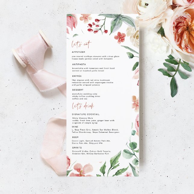 Crème et Rose | Menu Mariage Flore de printemps (Créateur téléchargé)