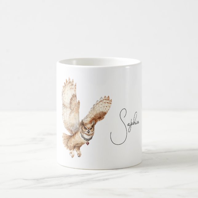 Creme-Eulen-Herz-Halskette Kaffeetasse (Mittel)