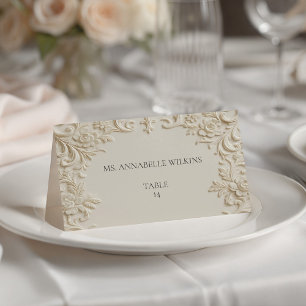 Creme-farben geprägte Blumen-Scroll-Tisch Ivory Platzkarte
