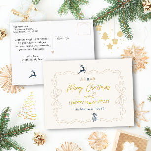 Creme: Festlicher Bow & Tree Doodles - Urlaub Post Feiertagspostkarte