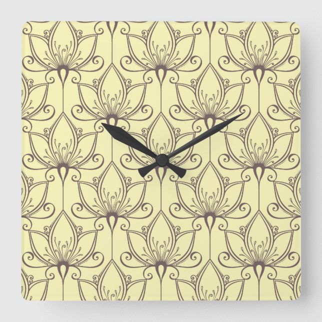 Creme Floral Muster Quadratische Wanduhr (Vorderseite)