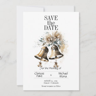 Creme Floral Pastel mit Hochzeitsglocken Save The Date