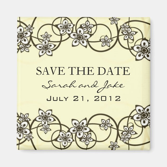 Creme Floral Save the Date Kühlschrankmagnet (Vorne)