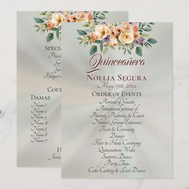 Creme Florales Quinceanera-Programm - Pastell-Salb Programm (Vorne/Hinten)