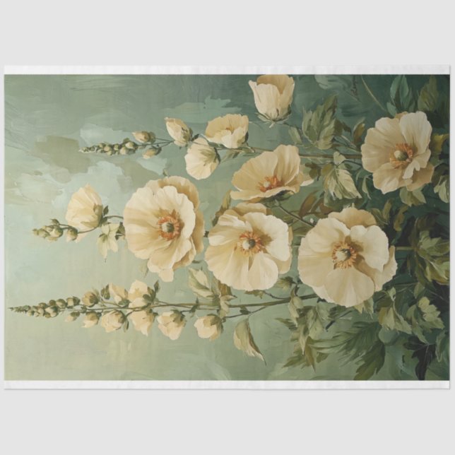 Creme Florals im grünen Hintergrund Seidenpapier (Vorderseite)