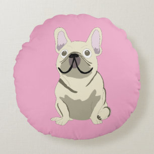 Creme-Französische Bulldogge Rundes Kissen