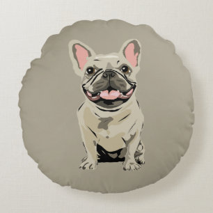 Creme-Französische Bulldogge Rundes Kissen