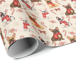 Creme Französische Bulldogge Weihnachtspapier Geschenkpapier