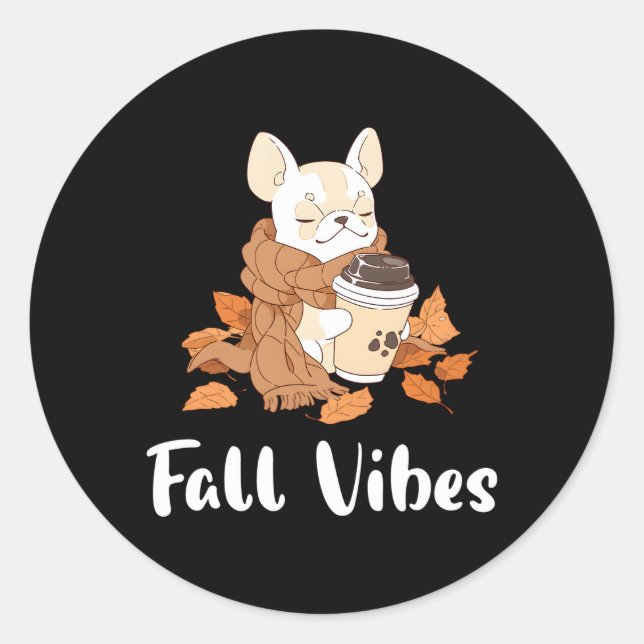 Creme French Bulldog Fall S Pumpkin Spice Latte Runder Aufkleber (Vorderseite)