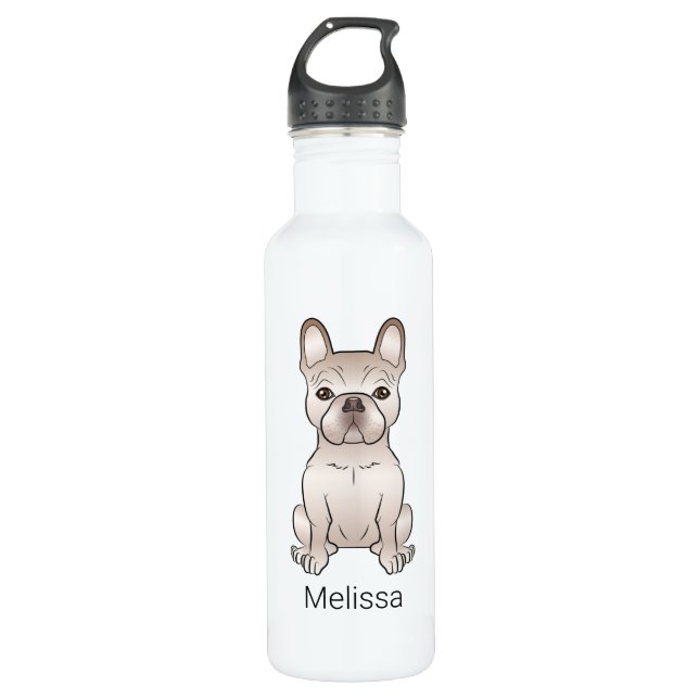 Creme French Bulldog / Frenchie Dog & Individuelle Edelstahlflasche (Vorderseite)