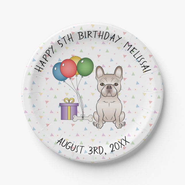 Creme French Bulldog Niedlicher Cartoon Dog Geburt Pappteller (Vorderseite)