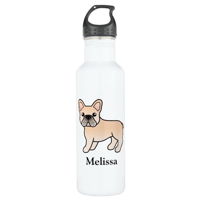 Creme French Bulldog Niedlicher Cartoon Dog & Name Edelstahlflasche (Vorderseite)