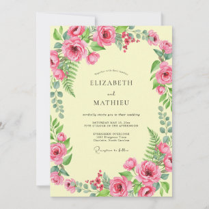 Creme-Fuchsien-Pfingstrosen-Hochzeit Einladung