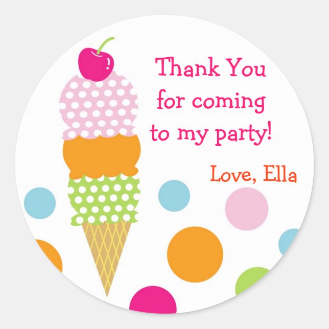 Crème glacée Anniversaire Fête Favoriser Stickers (Devant)