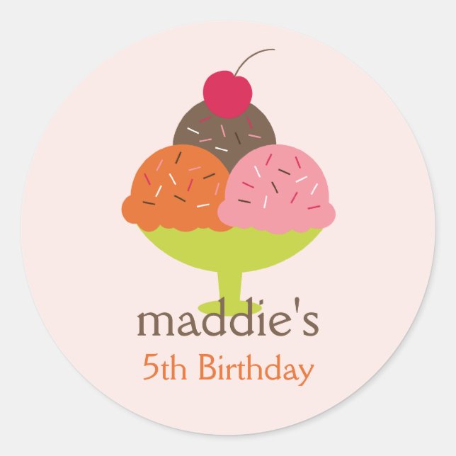 Crème glacée Dimanche Anniversaire Faveur Stickers (Devant)