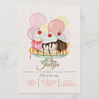 Crème glacée dimanche Anniversaire Fête Invitation