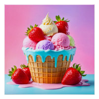 Crème glacée douce aux fraises Poster brillant
