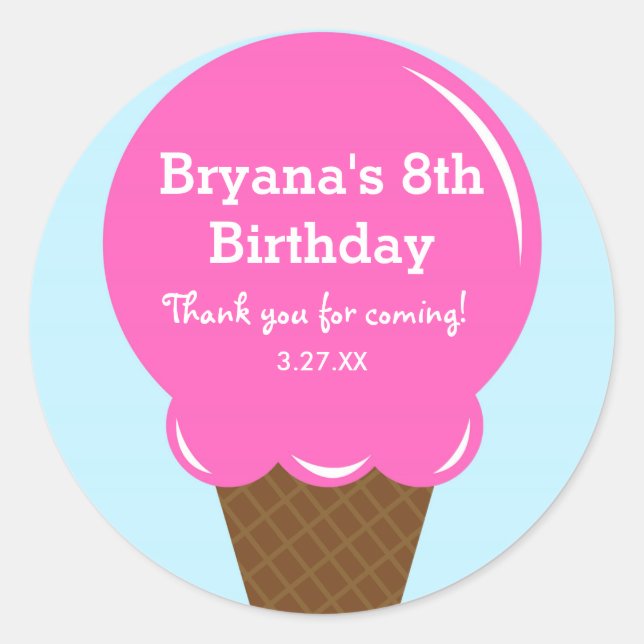 Crème glacée fraise Anniversaire Fête Stickers Fav (Devant)
