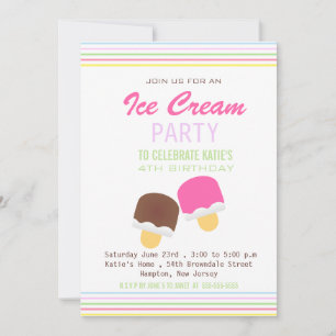 Crème glacée mignonne et rayures invitation de fêt