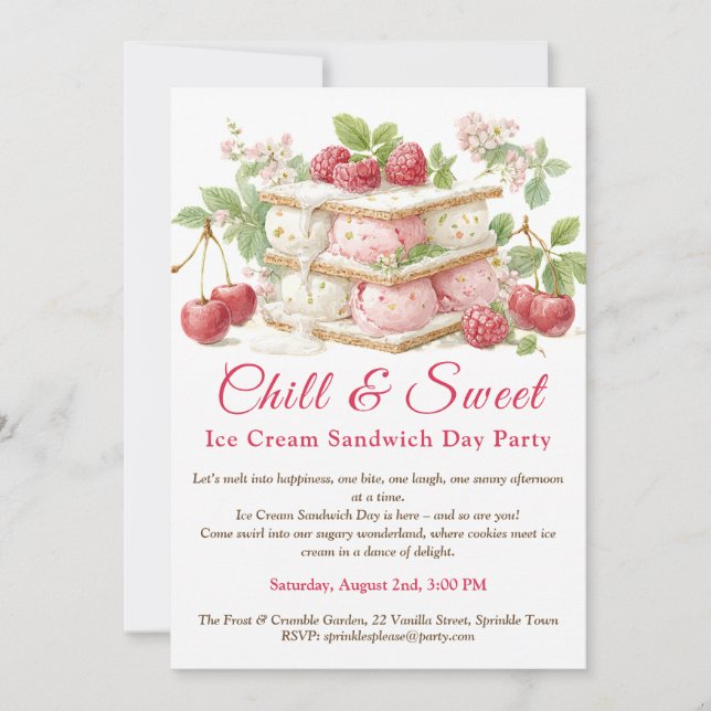 Crème glacée Sandwich Day Aquarelle Invitation (Devant)