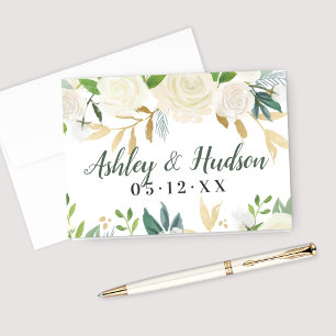 Creme-Gold-Blumen-Grünpflanzen-Hochzeitsmonogramm