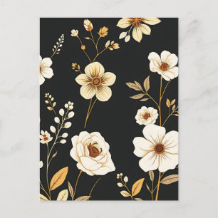Creme-Gold-Blumenmuster Schwarz Postkarte
