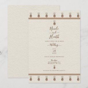 Creme Gold Braune Ananas Minimal Elegante Hochzeit Einladung