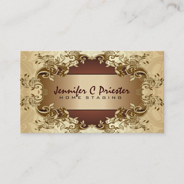 Creme Gold & Brown Vintages Blumendesign Visitenkarte (Vorderseite)