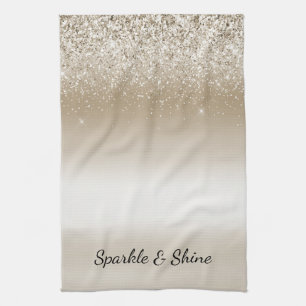 Creme Gold Glitz Glitter Brautparty Geschirrtuch