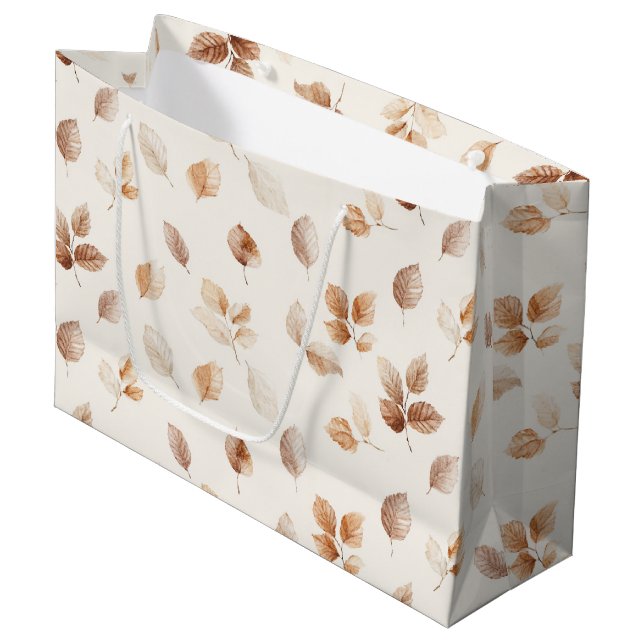 Creme Gold Herbstlaub  Große Geschenktüte (Vorderseite Schrägansicht)