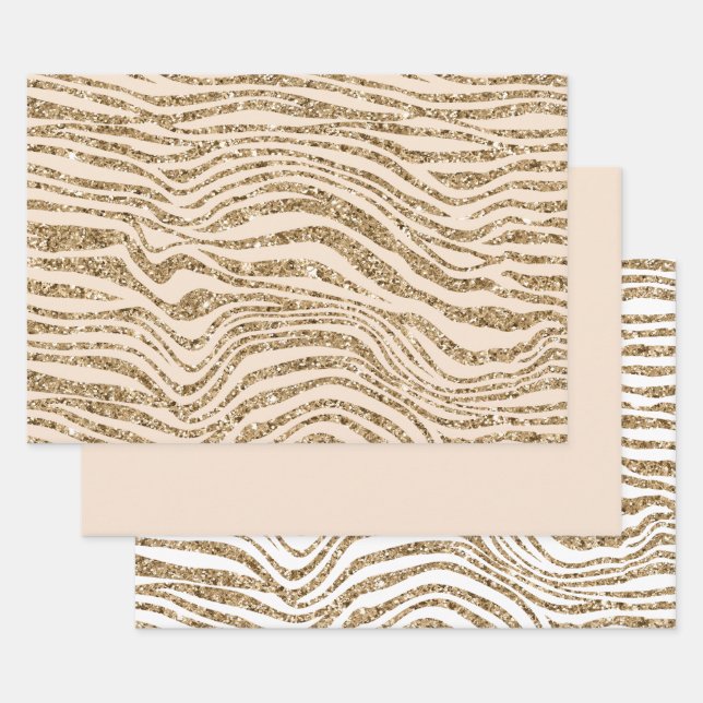 Creme Gold Imitats Glitzer Zebra Geschenkpapier Set (Set)