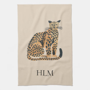 Creme Gold Leopard Animal Monogram Geschirrtuch