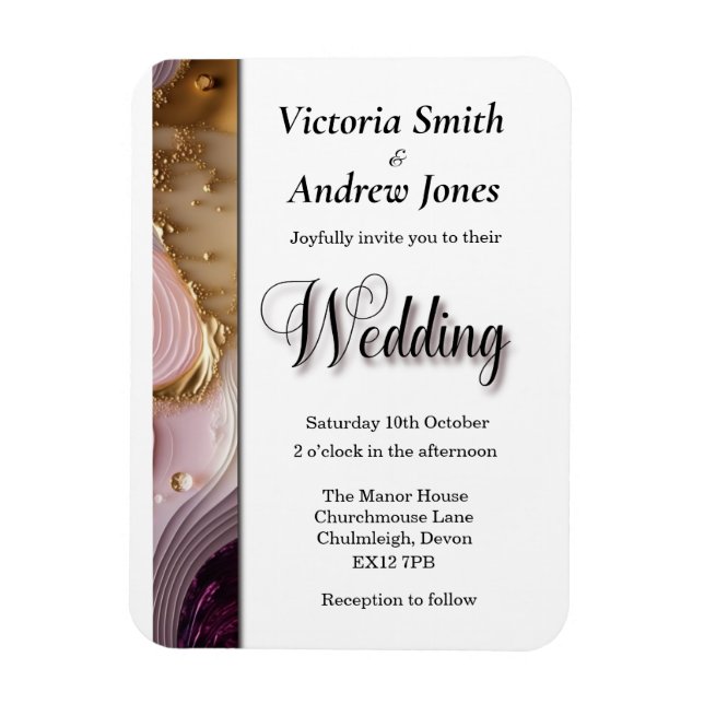 Creme, Gold & Pink Swirt Einladung zur Hochzeit Magnet (Vertikal)