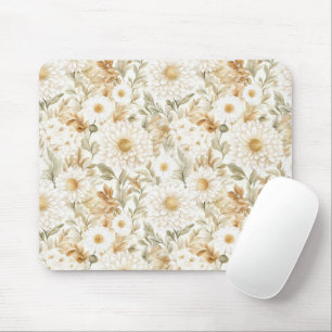Creme Gold Weiß Landblumen Mousepad