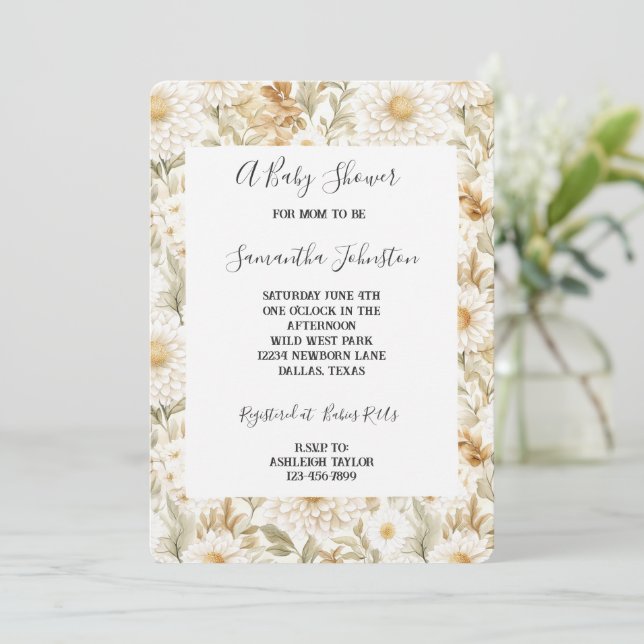 Creme Gold White Country Blume Einladung (Stehend Vorderseite)