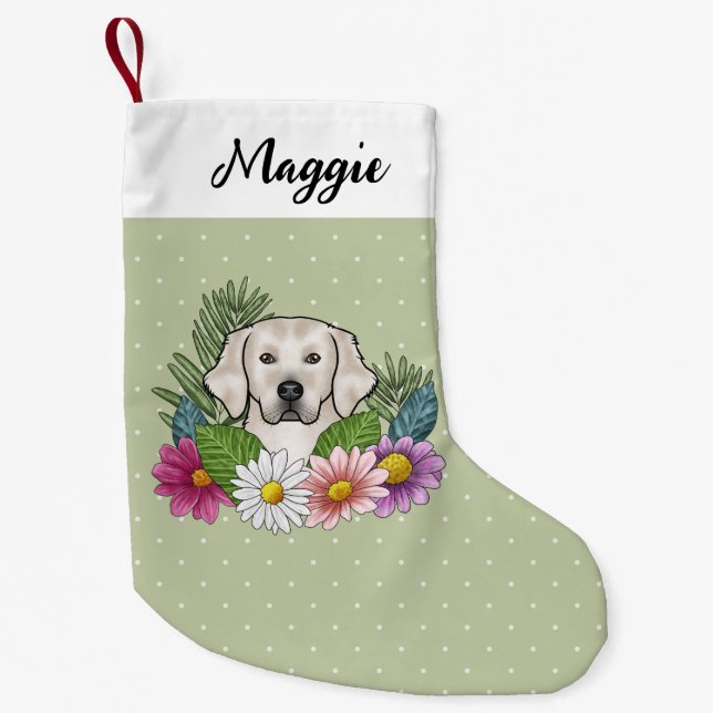 Creme Golden Retriever farbige Blume und Name Kleiner Weihnachtsstrumpf (Vorderseite)