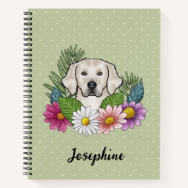 Creme Golden Retriever farbige Blume und Name Notizbuch