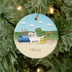 Creme Golden Retriever mit Agility Keramik Ornament