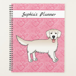 Crème Golden Retriever sur les coeurs roses et le