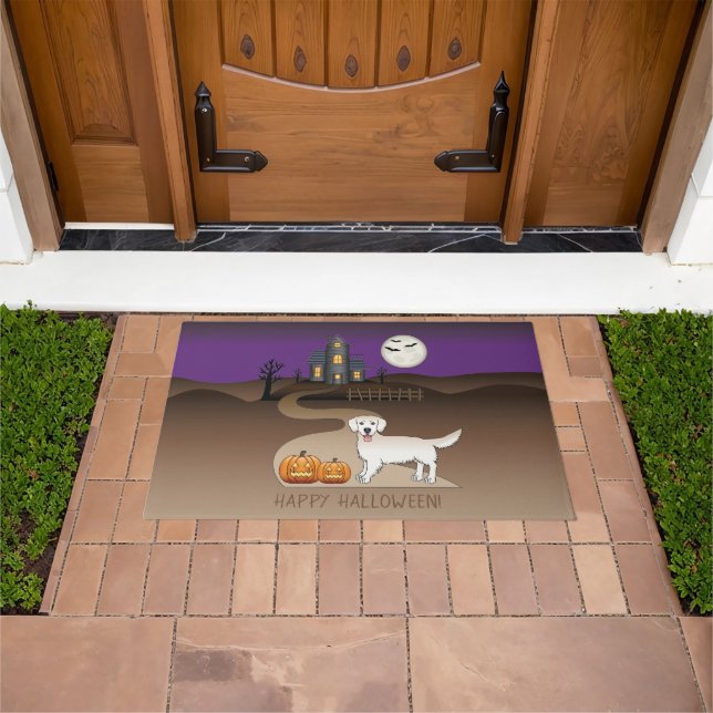 Creme Golden Retriever und Halloween Spuk Haus Fußmatte (Außenbereich)