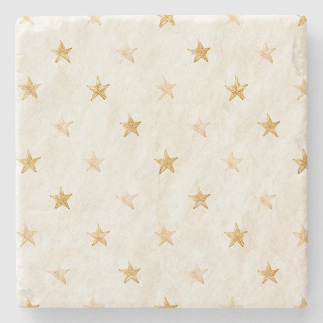 Creme Goldsterne Steinuntersetzer (Vorderseite)