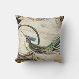Creme & Green Hummingbird Abstrakte Wirbel Kissen