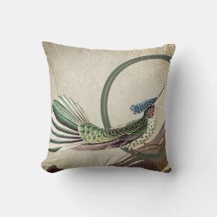 Creme & Green Hummingbird Ernst Haeckel Inspirie Kissen