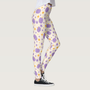 Creme Halloween Leggings mit Niedlichen Lila Kürbi