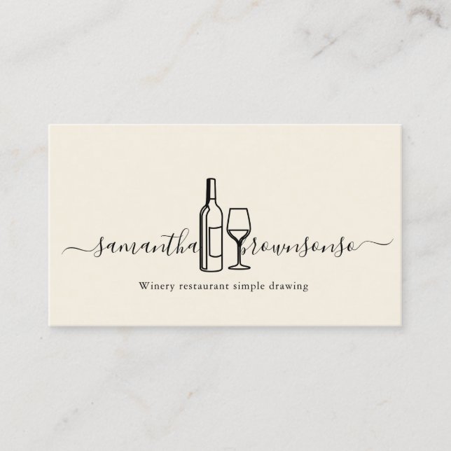 Creme handGezeichnet Weinflasche und Logo aus Glas Visitenkarte (Vorderseite)