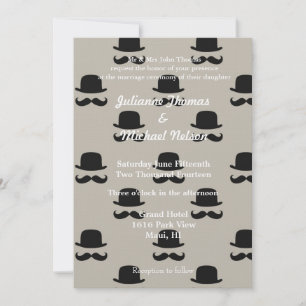 Creme Hipster Hats und Mustaches Hochzeit Einladung