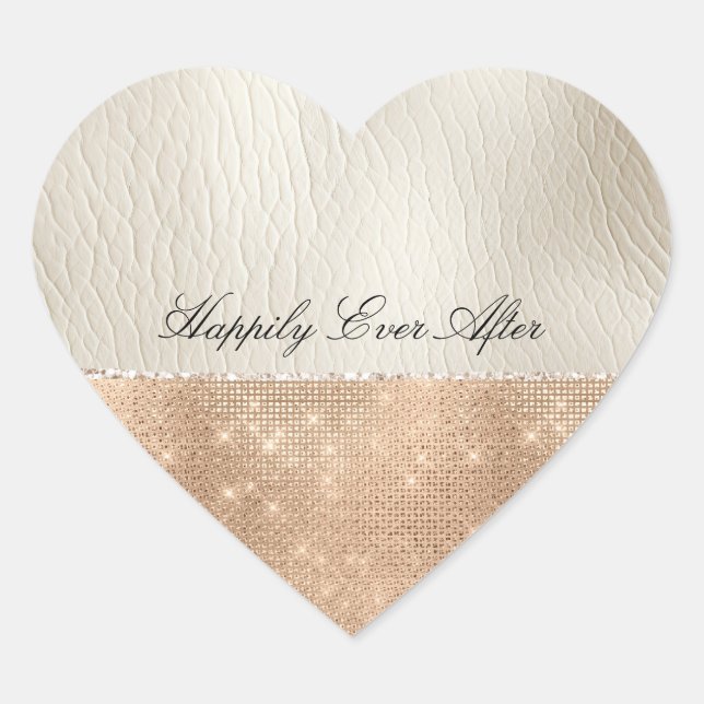 Creme Imitate Leather Champagne Sparkle Herz-Aufkleber (Vorderseite)