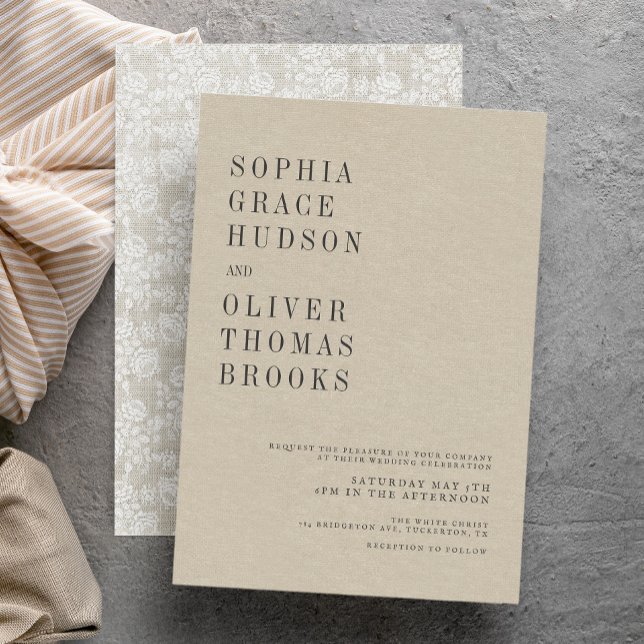 Creme Imitate Leinen & Lace Chic Country Wedding Einladung (Von Creator hochgeladen)